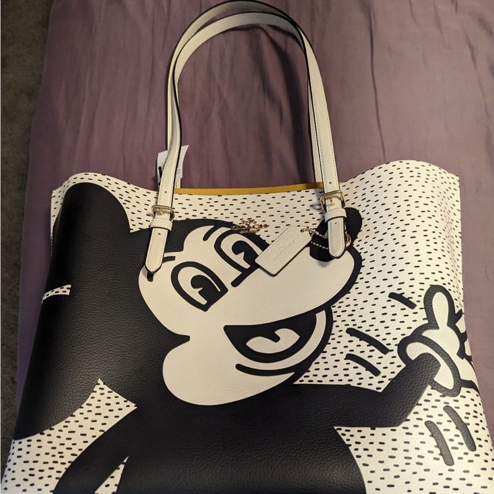 Coach Disney Mickey Mouse X Keith Haring Mollie Tote / Black, Gold & Chalk Multi